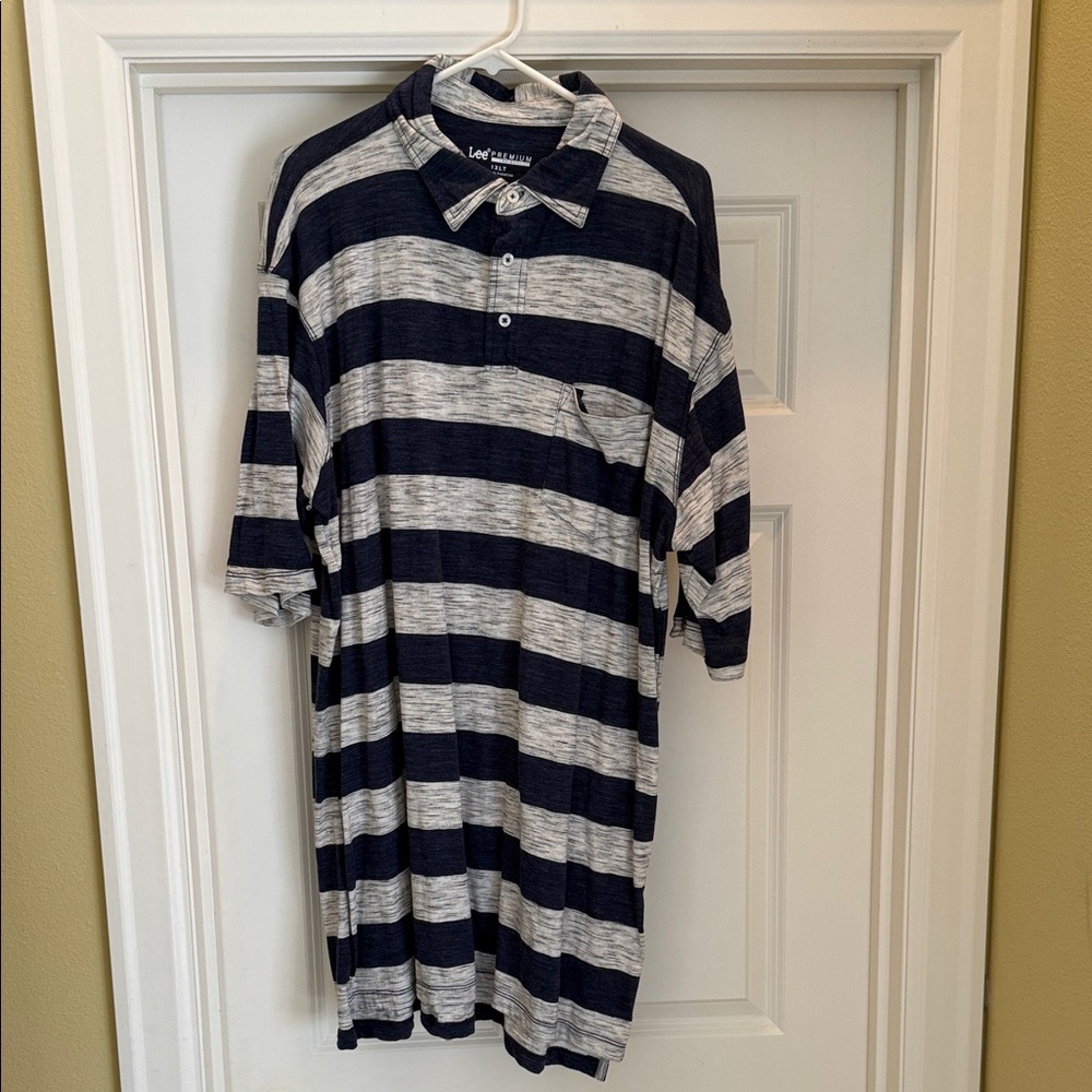 Lee Men's Polo with Navy and Gray Stripes